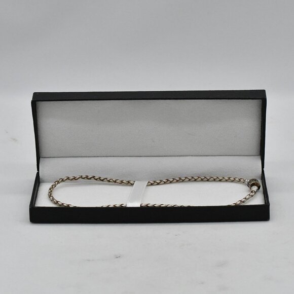 Pandora Double Braided Leather Wrap Bracelet Sterling Silver Authentic 13 7/8" - Picture 1 of 7